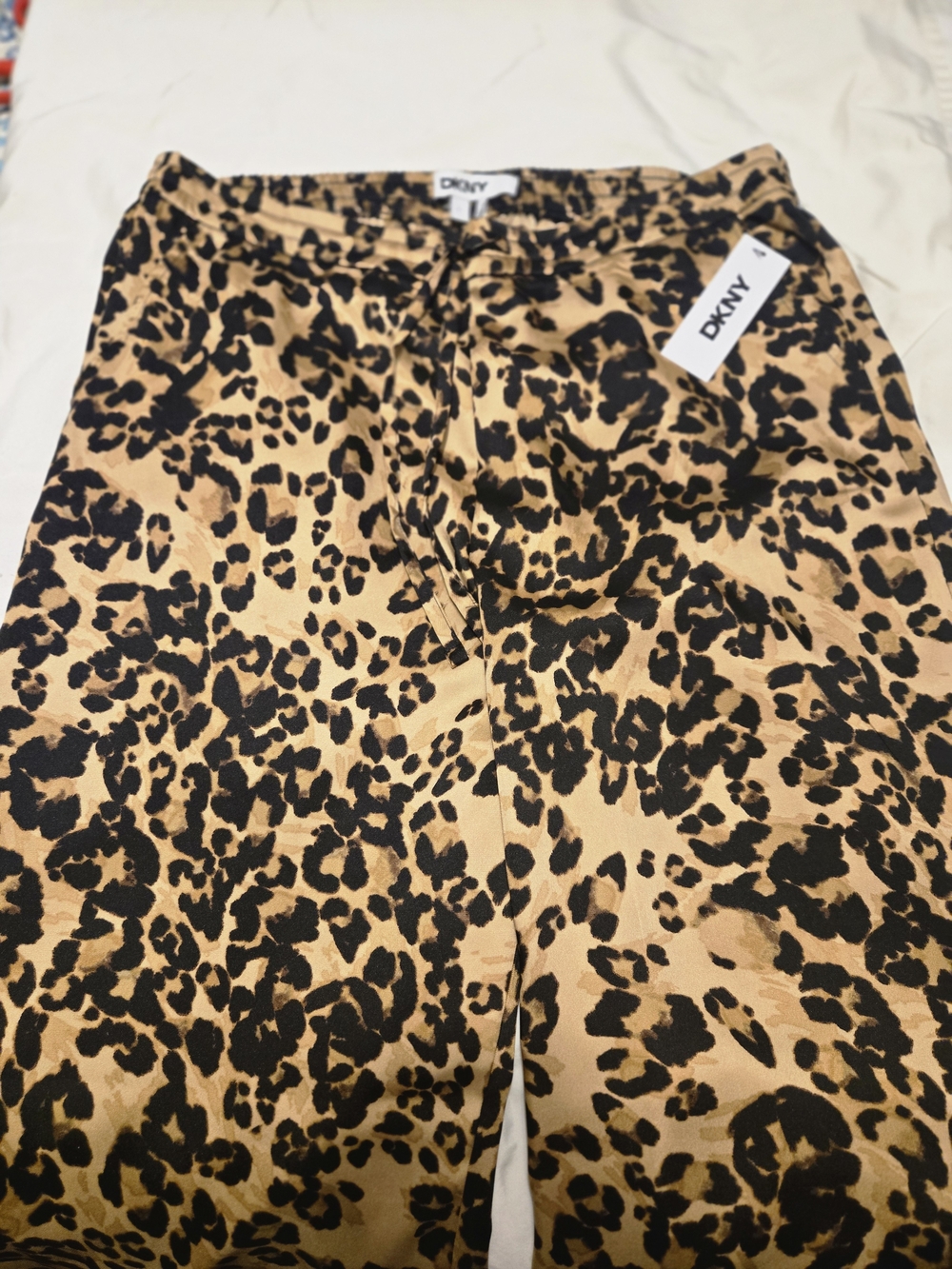 DKNY Leopard Print Satin Flare Leg Pants